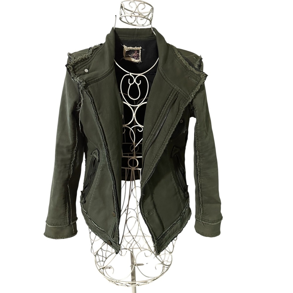Buffalo David Bitton Jimon Jacket Green Distressed Raw Edge Fleece Lined Medium